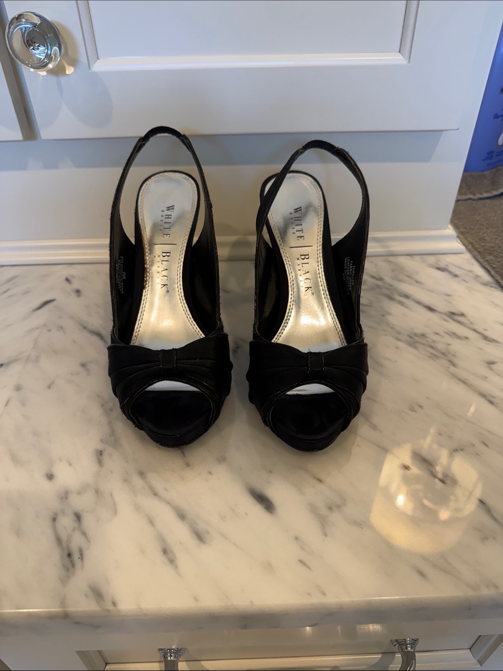 White House Black Market Black Peep-Toe Slingback Heels with Knot Detail